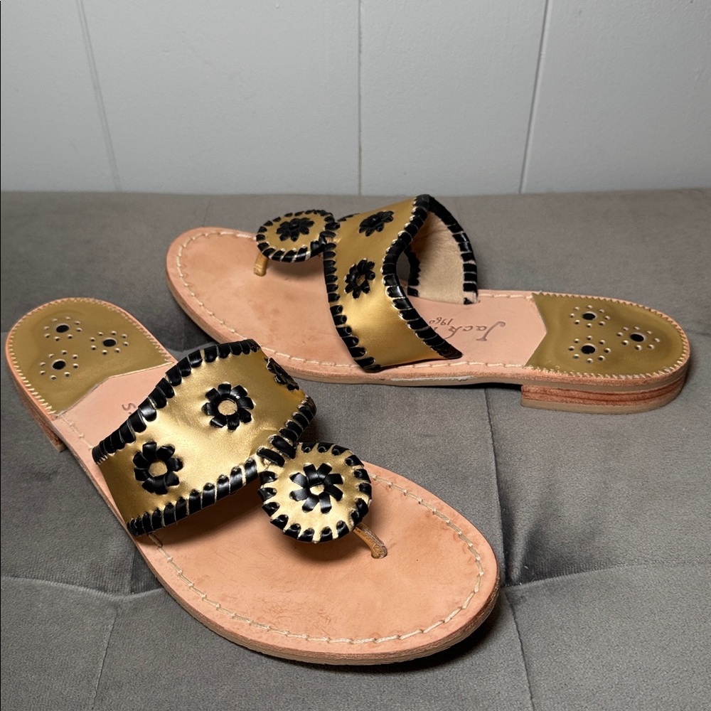 Jack Rogers Signature Spirit Sandals Gold & Black Size 8 - Picture 5 of 16